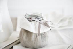 Natural Stonewashed Linen Jar Cover - Handmade Or Glass From Double Sided Bag With Drawstrings For Small Items - thumbnail 1