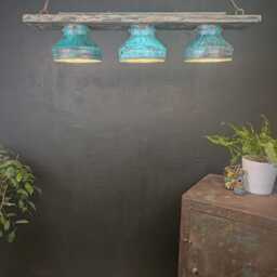 Patina Copper Pendant Light, Rustic Farmhouse Chandelier, Reclaimed Wood - thumbnail 4