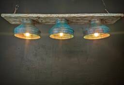 Patina Copper Pendant Light, Rustic Farmhouse Chandelier, Reclaimed Wood