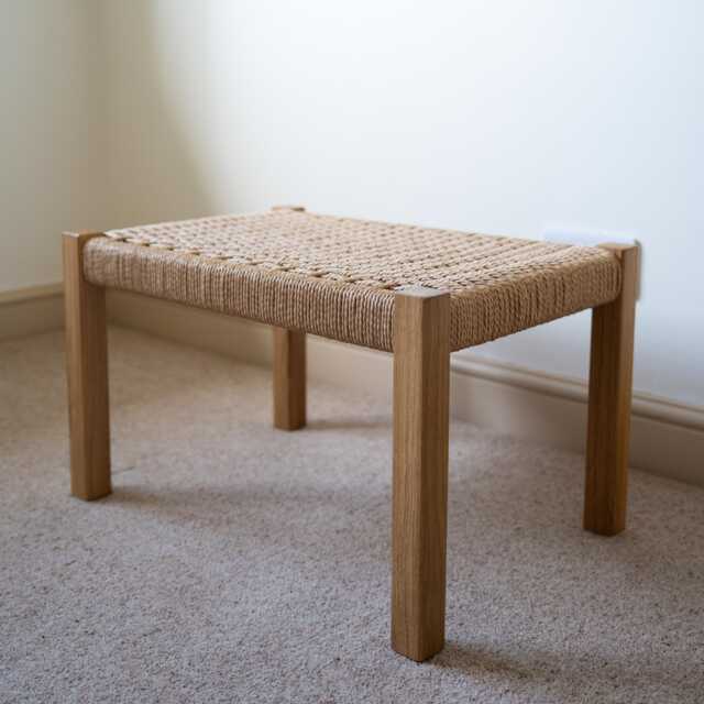 Oak Danish Cord Footstool Handwoven Footrest, Seat - image 1