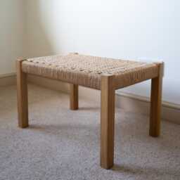 Oak Danish Cord Footstool Handwoven Footrest, Seat - thumbnail 1