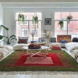 Green Brown Red Geometric Shag Rug, Moroccan Berber Wool Carpet, Large Area Hand Knotted Wool Rug - thumbnail 3