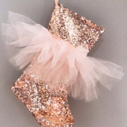 Blush Rose Gold Tutu Christmas Stocking- Glitz Sequins Stocking - Unique Holiday - thumbnail 2