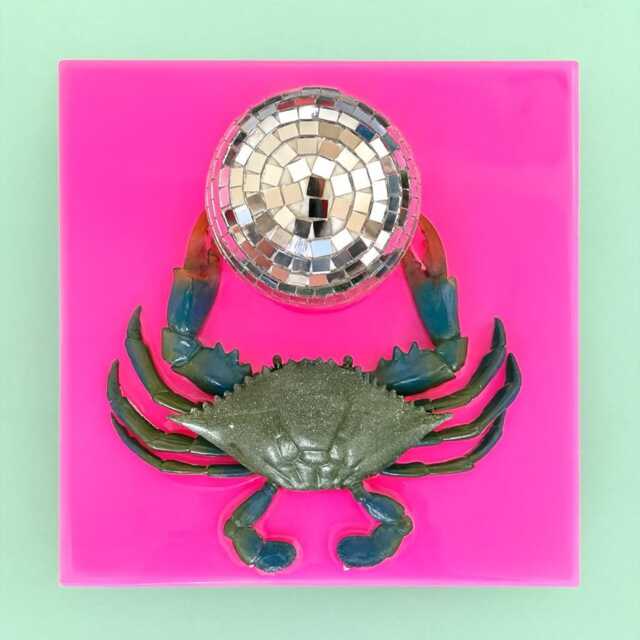 Crab Disco Ball 3D Resin Wall Art/Art/ Mirror Ball Disco Ball/ Sculpture Lobster Crab Dopamine Decor/ Kitschy - image 1