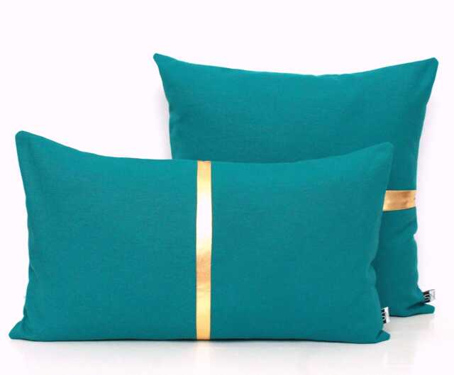 Dark Teal & Gold Colorblock Throw Pillow Cover - Customizable Stripe Color, Every Size Available - image 1