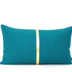 Dark Teal & Gold Colorblock Throw Pillow Cover - Customizable Stripe Color, Every Size Available - thumbnail 3