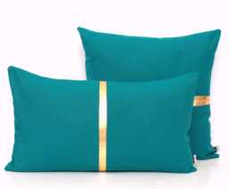 Dark Teal & Gold Colorblock Throw Pillow Cover - Customizable Stripe Color, Every Size Available - thumbnail 1