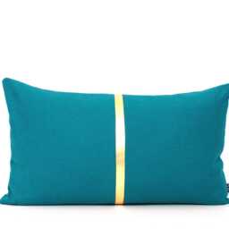 Dark Teal & Gold Colorblock Throw Pillow Cover - Customizable Stripe Color, Every Size Available - thumbnail 3