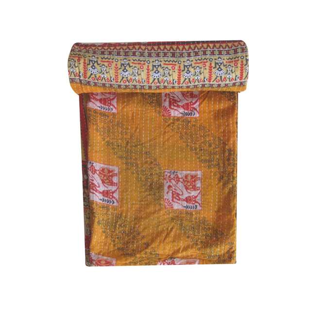 Handmade Vintage Kantha Quilt Reversible Indian Cotton Throw Blanket - image 1
