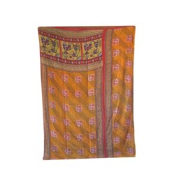 Handmade Vintage Kantha Quilt Reversible Indian Cotton Throw Blanket - thumbnail 3