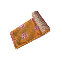 Handmade Vintage Kantha Quilt Reversible Indian Cotton Throw Blanket - thumbnail 2