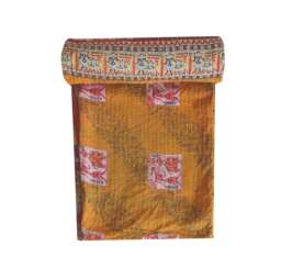 Handmade Vintage Kantha Quilt Reversible Indian Cotton Throw Blanket
