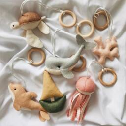 Ocean Baby Play Gym Toys, Felt Whale, Dolphin, Turtle, Jellyfish, Boat, Coral - thumbnail 3
