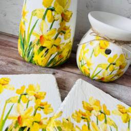 Daffodil Gift Set Vase Coasters Wax Melt Burner Gifts Home Decorations - thumbnail 3