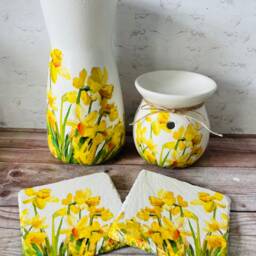 Daffodil Gift Set Vase Coasters Wax Melt Burner Gifts Home Decorations - thumbnail 2
