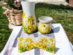 Daffodil Gift Set Vase Coasters Wax Melt Burner Gifts Home Decorations - thumbnail 1