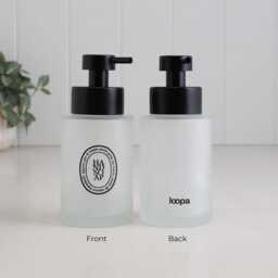 Set Of 2 Frosted Glass Hand Soap & Lotion Dispensers With Black Oval Labels, 250Ml Refillable Bottles Stainless Steel Pump - thumbnail 3