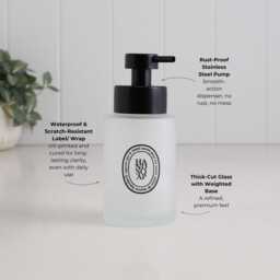 Set Of 2 Frosted Glass Hand Soap & Lotion Dispensers With Black Oval Labels, 250Ml Refillable Bottles Stainless Steel Pump - thumbnail 2