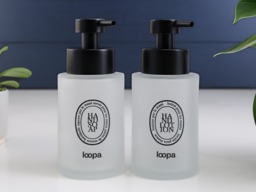 Set Of 2 Frosted Glass Hand Soap & Lotion Dispensers With Black Oval Labels, 250Ml Refillable Bottles Stainless Steel Pump - thumbnail 1