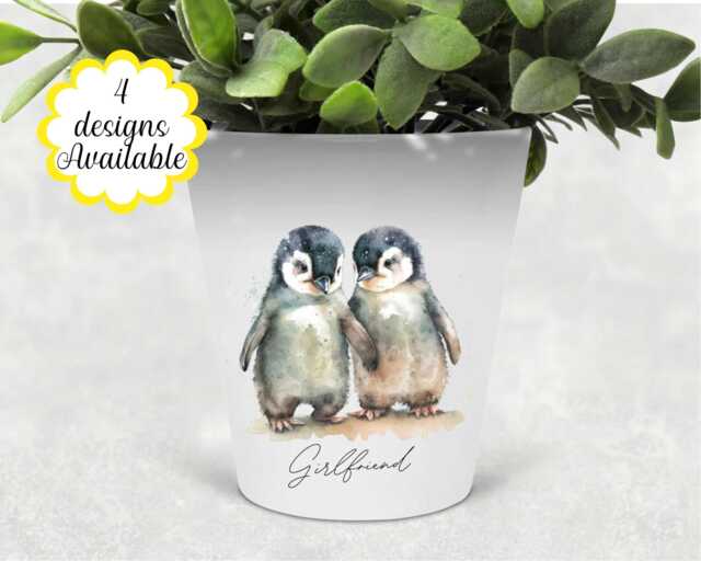Personalised Watercolour Penguin Plant Pot - Pen/Makeup Brushes Holder, Perfect Gift For Friend Lovers Anniversary - image 1