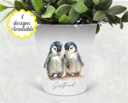 Personalised Watercolour Penguin Plant Pot - Pen/Makeup Brushes Holder, Perfect Gift For Friend Lovers Anniversary - thumbnail 1