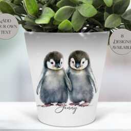 Personalised Watercolour Penguin Plant Pot - Pen/Makeup Brushes Holder, Perfect Gift For Friend Lovers Anniversary - thumbnail 2