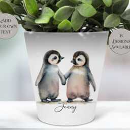 Personalised Watercolour Penguin Plant Pot - Pen/Makeup Brushes Holder, Perfect Gift For Friend Lovers Anniversary - thumbnail 3