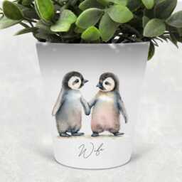 Personalised Watercolour Penguin Plant Pot - Pen/Makeup Brushes Holder, Perfect Gift For Friend Lovers Anniversary - thumbnail 3