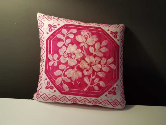 Pink Roses, Cross-stitched Decorative Pillow, Handmade - image 1