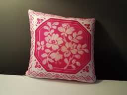 Pink Roses, Cross-stitched Decorative Pillow, Handmade - thumbnail 1