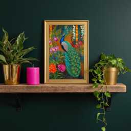 Colourful Peacock Wall Art Print - Maximalist Floral Decor Jewel Tone Jungle Artwork Luxe Statement For Bold Interiors - thumbnail 2