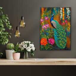 Colourful Peacock Wall Art Print - Maximalist Floral Decor Jewel Tone Jungle Artwork Luxe Statement For Bold Interiors - thumbnail 1