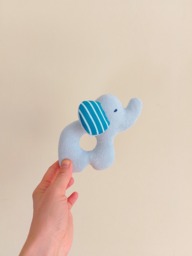 Organic Cotton Elephant Rattle, Soft Blue Baby Toy - thumbnail 1