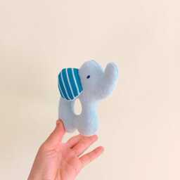 Organic Cotton Elephant Rattle, Soft Blue Baby Toy - thumbnail 2