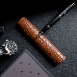 Fountain Pen Case Leather, Single Crocodile Leather Holder, Pen Sleeve Pouch Unisex, Appreciation Gift For Teacher - thumbnail 2
