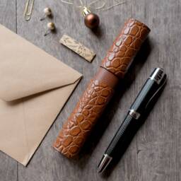 Fountain Pen Case Leather, Single Crocodile Leather Holder, Pen Sleeve Pouch Unisex, Appreciation Gift For Teacher