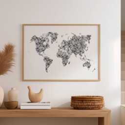Minimalist Black & White World Map Print - Hyper-Graphic Modern Poster in A Clean, Contemporary Style - thumbnail 2