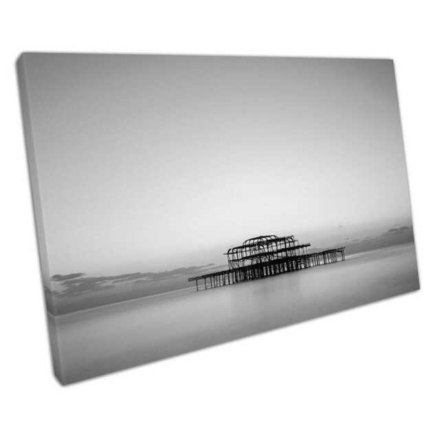 Black White Brighton West Pier Sunset Wall Art Print Ready To Hang Home Office Decor - image 1