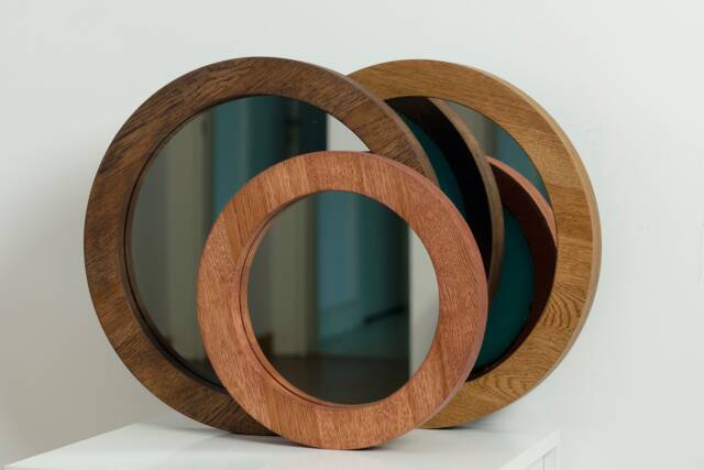 Solid Oak Round Wall Mirror Modern Wood Frame, Rubio Monocoat Finish - image 1