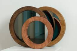 Solid Oak Round Wall Mirror Modern Wood Frame, Rubio Monocoat Finish