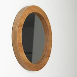 Solid Oak Round Wall Mirror Modern Wood Frame, Rubio Monocoat Finish - thumbnail 2