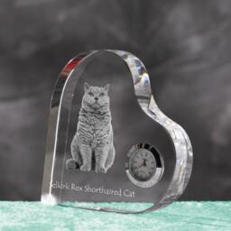 Selkirk Rex Shorthaired - Crystal Clock in The Shape Of A Heart With Image Pure-Bred Cat - thumbnail 2