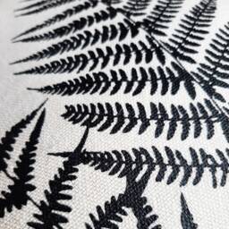 Organic Cotton Pillowcase Hand-Printed With A Black Fern Motif, Screen-Printed Handmade, Pillow Plant Motif - thumbnail 3