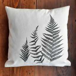 Organic Cotton Pillowcase Hand-Printed With A Black Fern Motif, Screen-Printed Handmade, Pillow Plant Motif - thumbnail 1