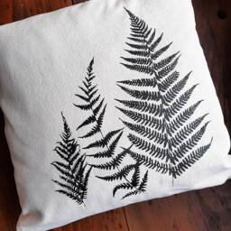 Organic Cotton Pillowcase Hand-Printed With A Black Fern Motif, Screen-Printed Handmade, Pillow Plant Motif - thumbnail 2