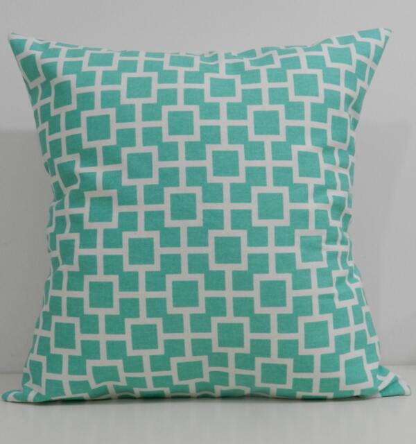 New 18x18 Inch Designer Handmade Pillow Cases in Aqua & White Cat's Cradle