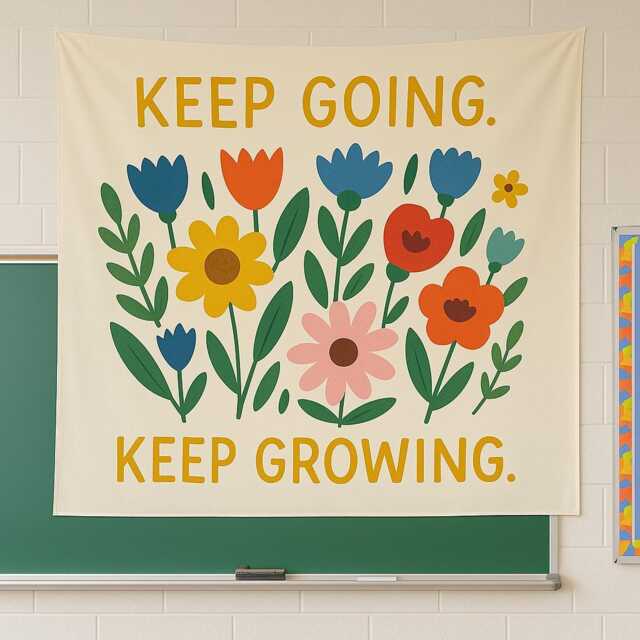 Inspirational Wall Tapestry Keep Going Growing Floral Banner - image 1