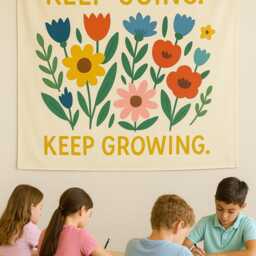 Inspirational Wall Tapestry Keep Going Growing Floral Banner - thumbnail 3