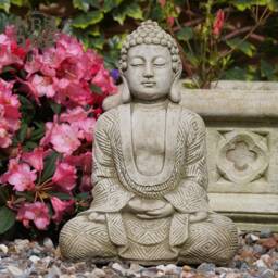 Karma Buddha Stone Statue - Monk Oriental Garden Outdoor Decoration Ornament - thumbnail 1