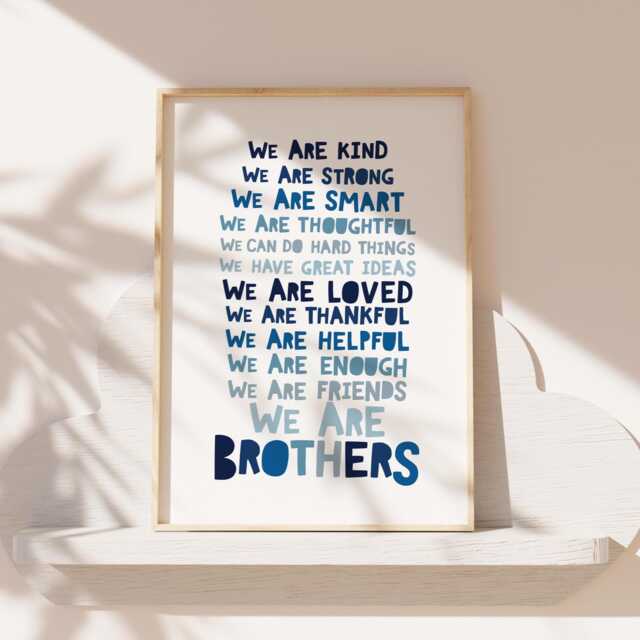 Brothers Bedroom Prints, Boys Decor, Brother Wall Art, Navy Blue Siblings Print, Twins, Playroom Affirmation Shared - image 1